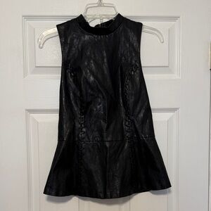 Sugarlips Black Faux Leather Sleeveless Peplum Tank